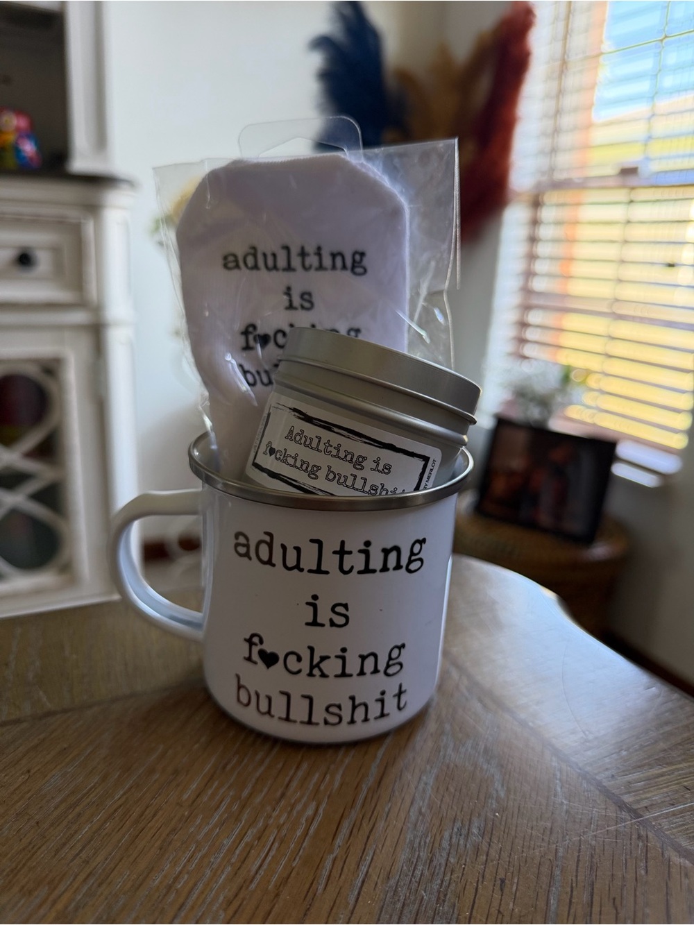 White 'Adulting Is F*cking Bullshit' Enamel Mug Gift Set